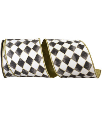 4 Inch Harlequin Diamond Gilded Deluxe Outline Wired Edge Black Ribbon