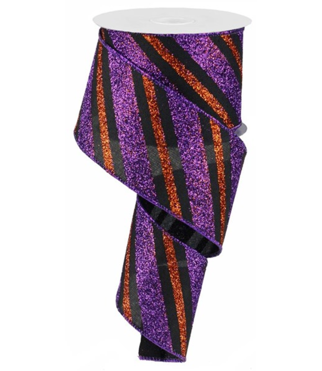 2.5"X10yd Diagonal Glitter Stripe/Royal Ribbon