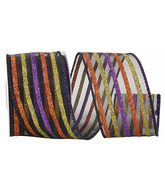 Striped Season Sheer Wired Edge Ribbon - Black