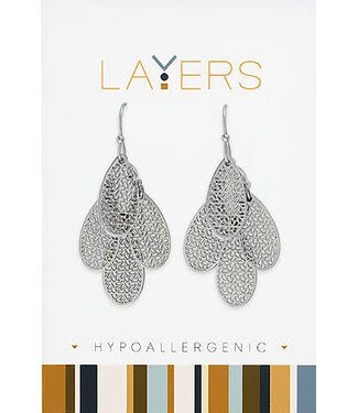 Silver Multi Layered Teardrop Dangle Layers Earrings