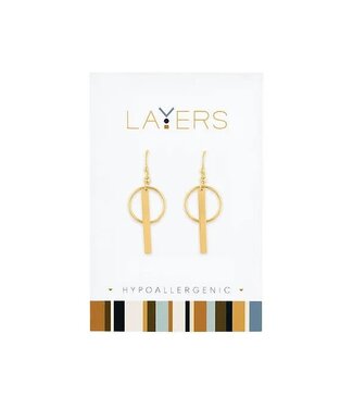Gold Circle & Bar Dangle Layers Earrings