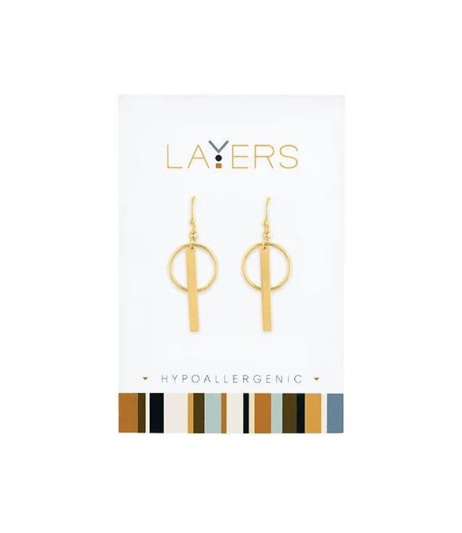 Gold Circle & Bar Dangle Layers Earrings