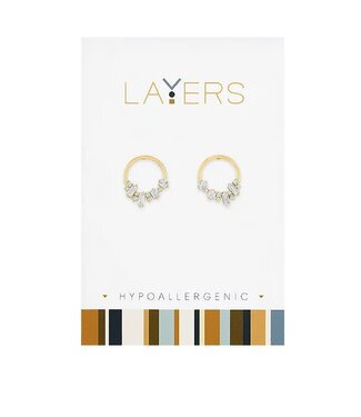 Gold Crystal Cluster Hoop Stud Layers Earrings