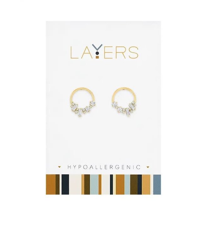 Gold Crystal Cluster Hoop Stud Layers Earrings