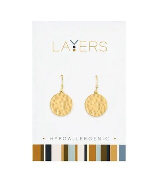 Gold Hammered Dangle Layers Earrings
