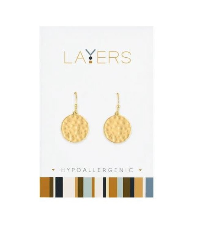 Gold Hammered Dangle Layers Earrings