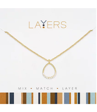 Gold Open Teardrop Pearl Layers Necklace