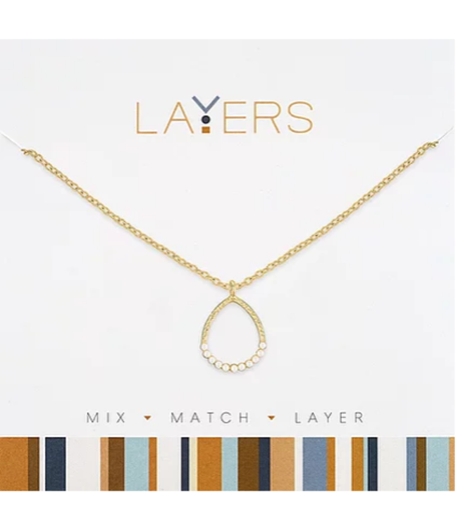 Gold Open Teardrop Pearl Layers Necklace