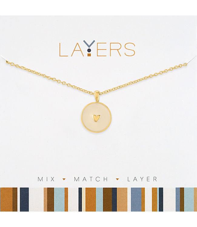 Gold Round Heart Disc Layers Necklace