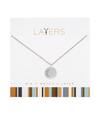 Silver CZ Cresent Moon Layers Necklace