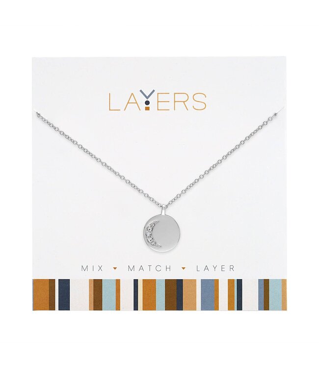Silver CZ Cresent Moon Layers Necklace