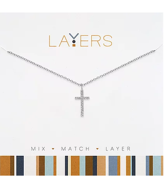 Silver Hammered Cross Layers Necklace