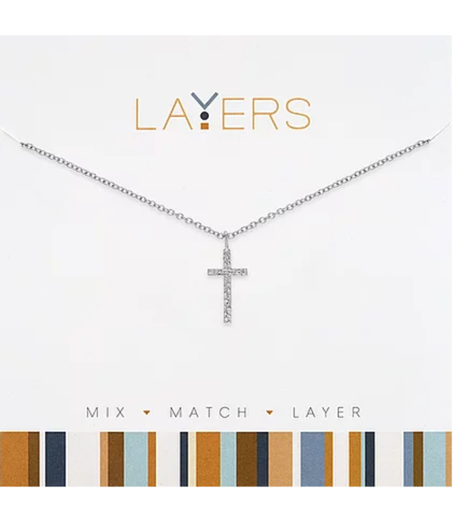 Silver Hammered Cross Layers Necklace