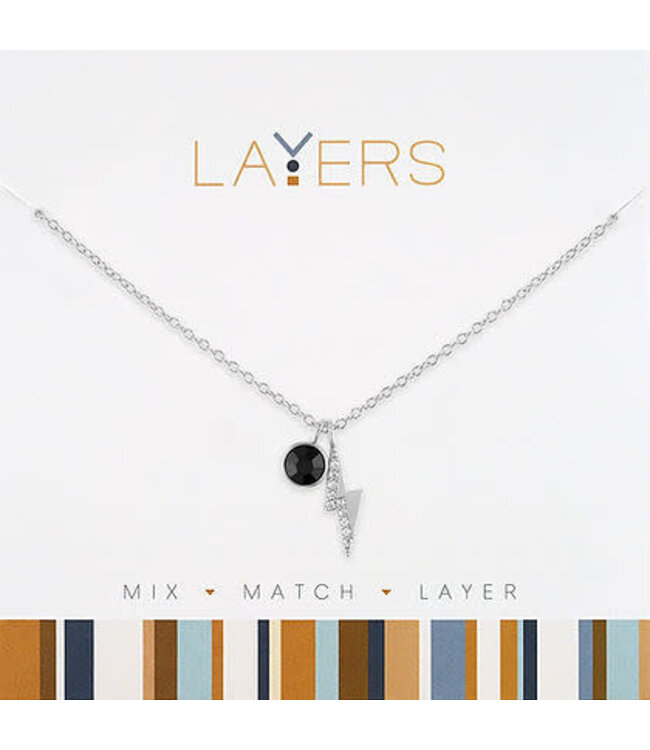 Silver Lightning Bolt & Jet Black Layers Necklace