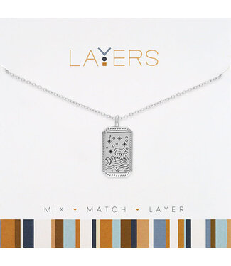 Silver Wave Tag Layers Necklace