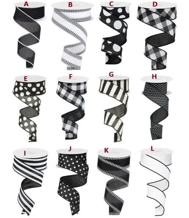 1.5" x 10yd Black/White Ribbon