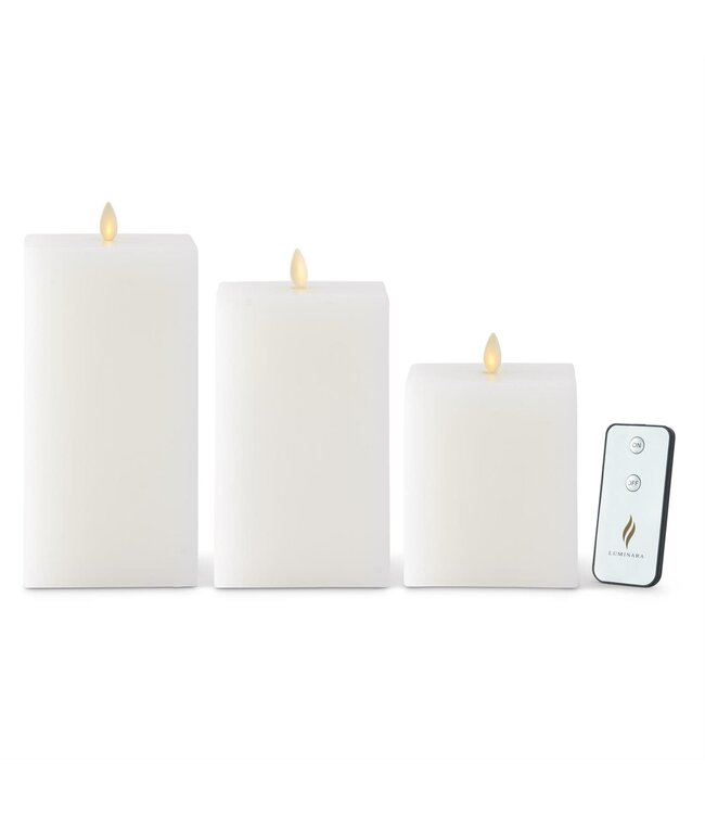White Wax Luminara Large Indoor Square Candles with Remote