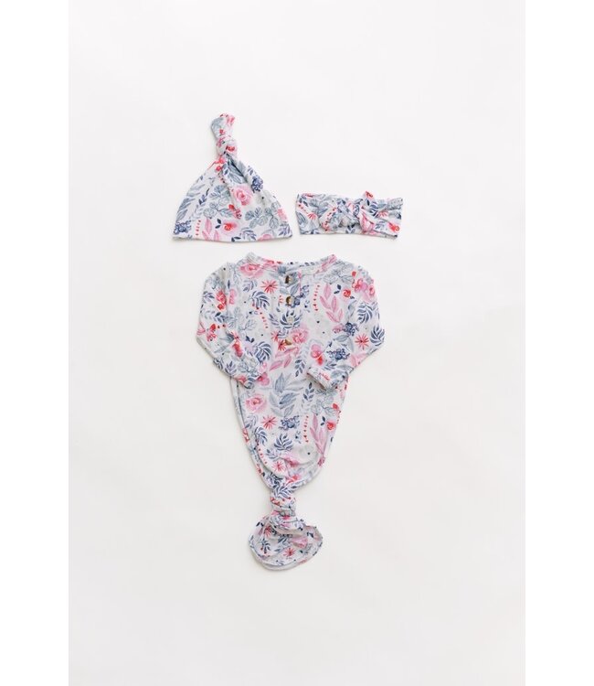 Newborn Knotted Baby Gown Headband & Hat Set