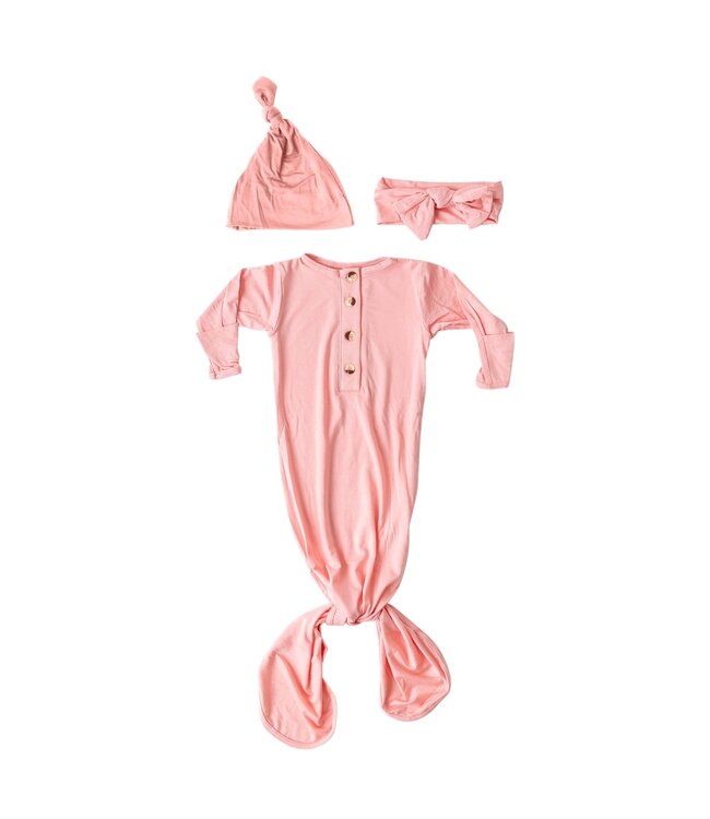 Newborn Knotted Baby Gown Headband & Hat Set