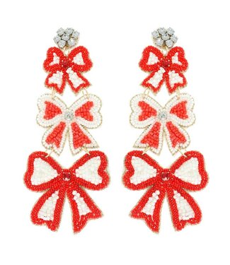 Game Day Striped Bow Ribbon Beaded Earrings