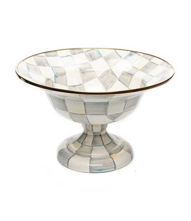 MACKENZIE CHILDS Sterling Check Enamel Compote - Large