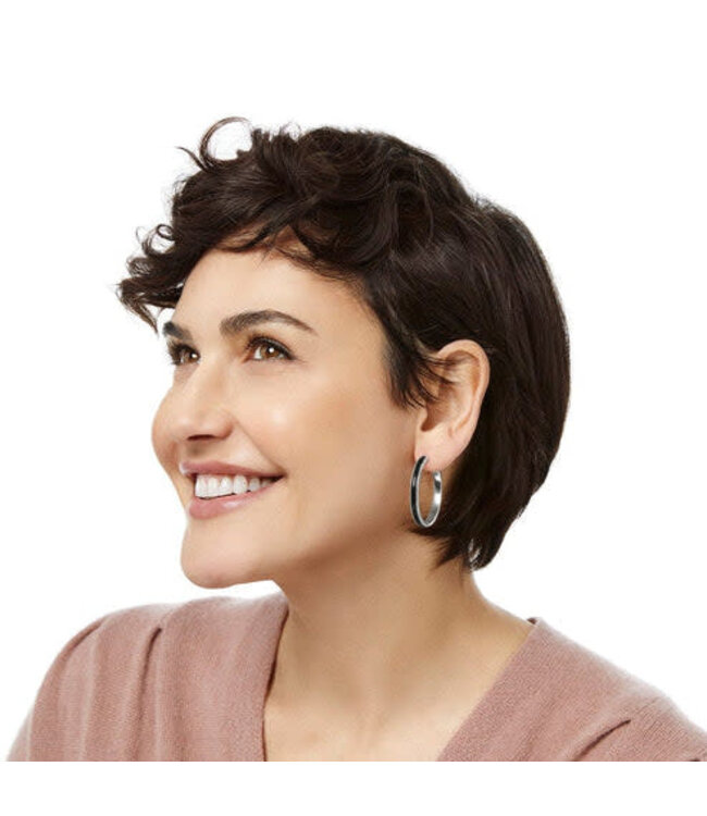 BRIGHTON Interlok Noir Heirlom Hoop Earrings Silver