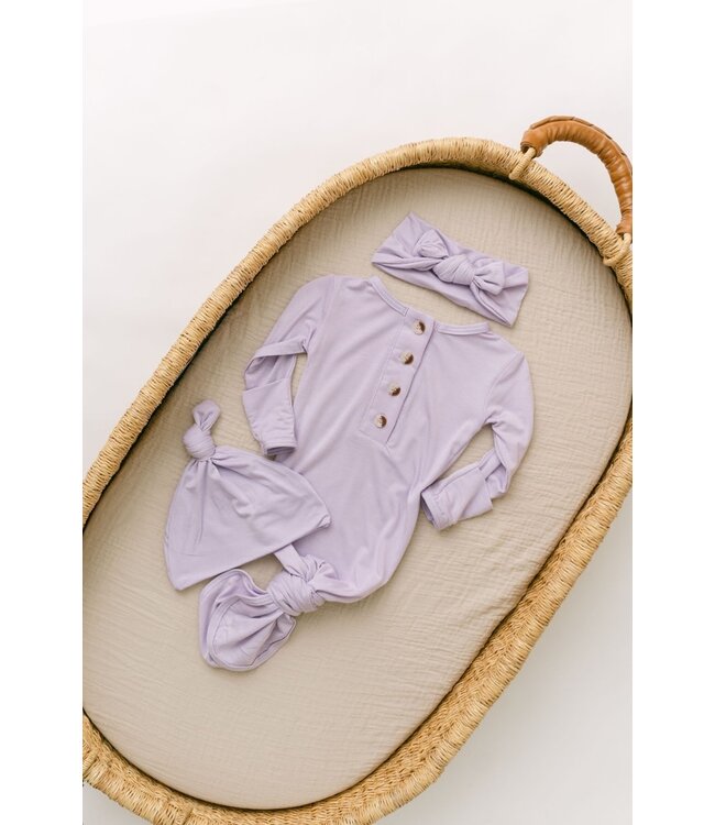 Newborn Knotted Baby Gown Headband & Hat Set