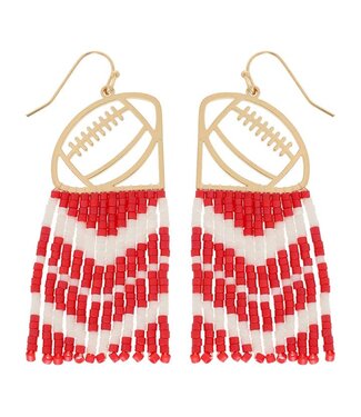 Game Day Football Cutout Seed Bead Fringe Earrings