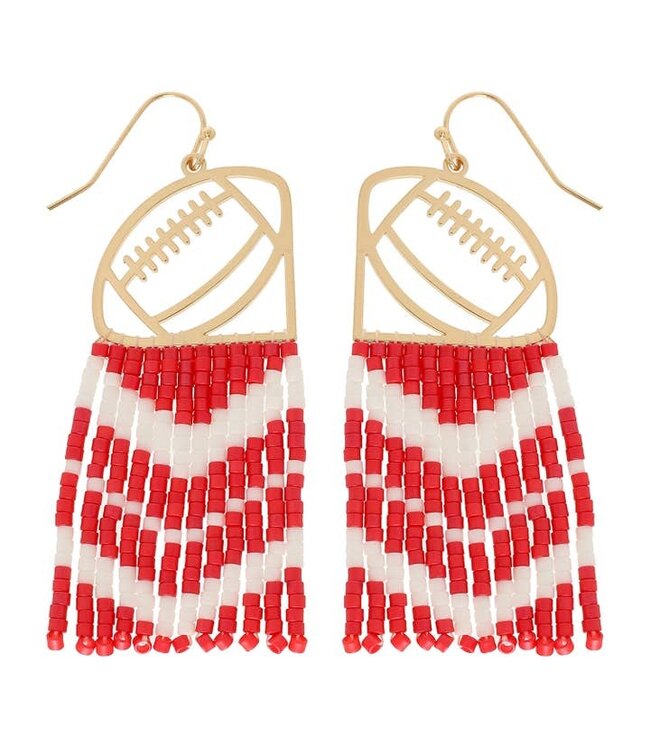 Game Day Football Cutout Seed Bead Fringe Earrings