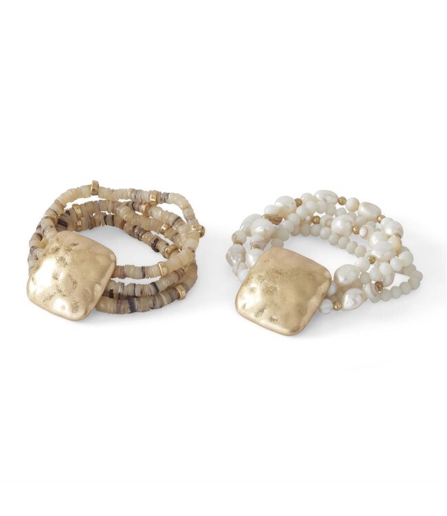 Stretch 4 Strand Beads W/Gold Plate Bracelets