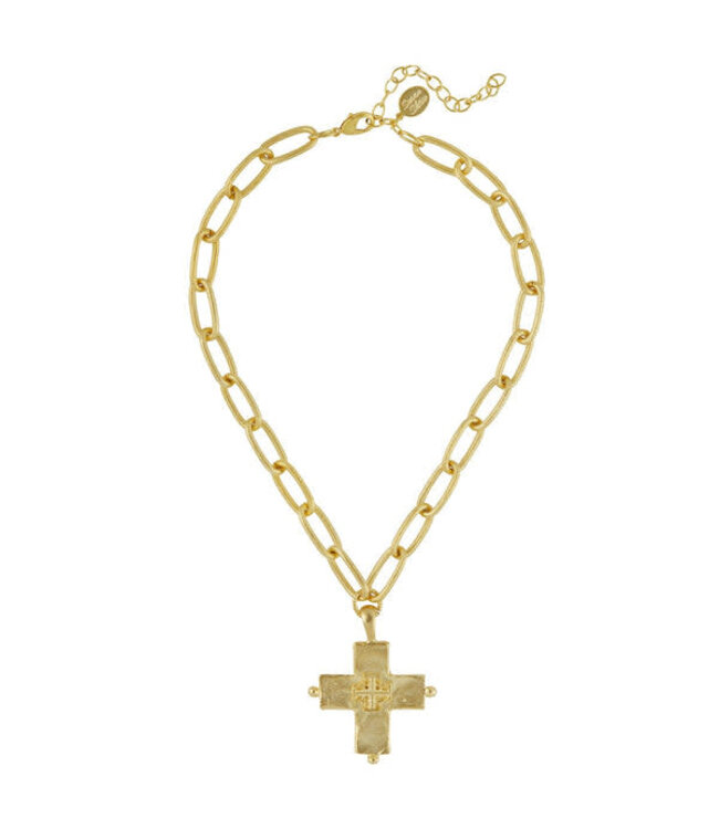 SUSAN SHAW Jerusalem Double Cross Chain Necklace
