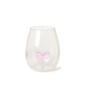 Pink Bow Stemless Wine Glass