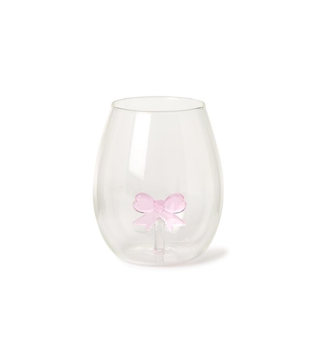 Pink Bow Stemless Wine Glass