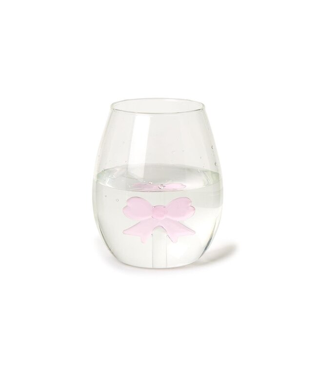 Pink Bow Stemless Wine Glass