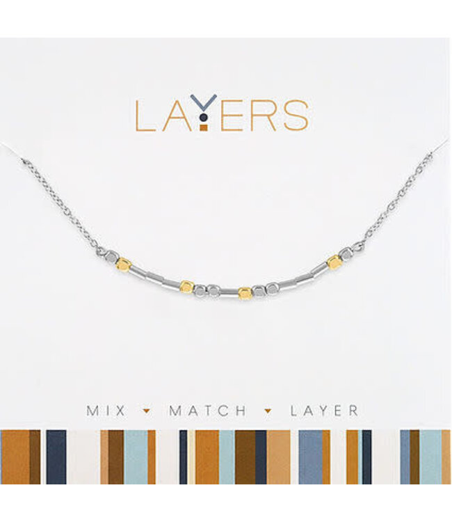 Silver Two-Tone Mini Beaded Layers Necklace
