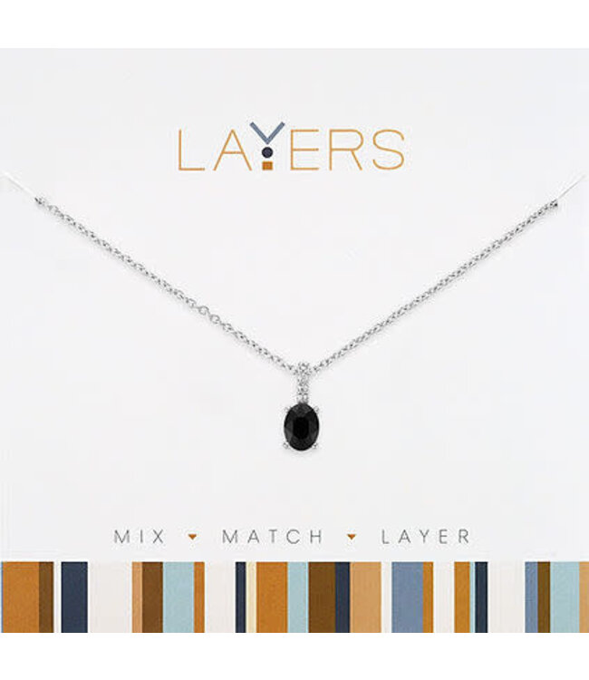 Silver Jet Black Drop Layers Necklace