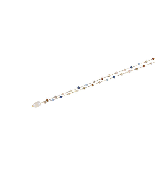 15" Glass Crystal with Pearl Necklace With Extender Chain