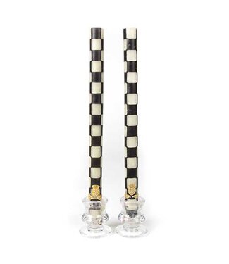 MACKENZIE CHILDS Check Black & Ivory Dinner Candles - Sold as Set