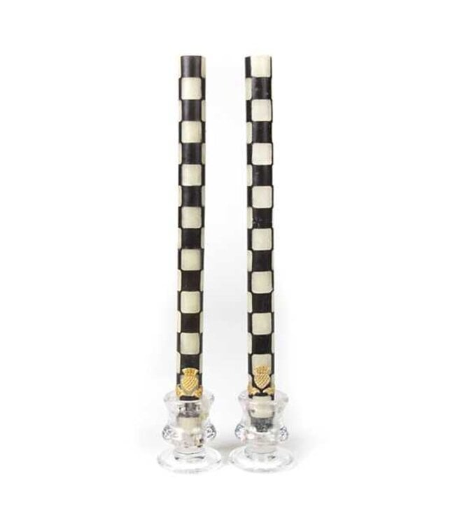 MACKENZIE CHILDS Check Black & Ivory Dinner Candles - Sold as Set