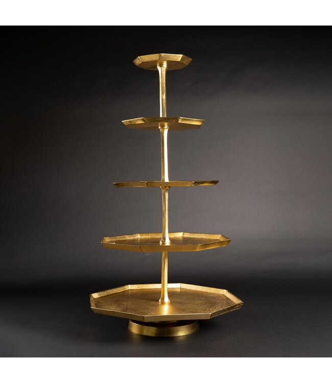 Textured Gold Aluminum 5-Tier Octagon Stand