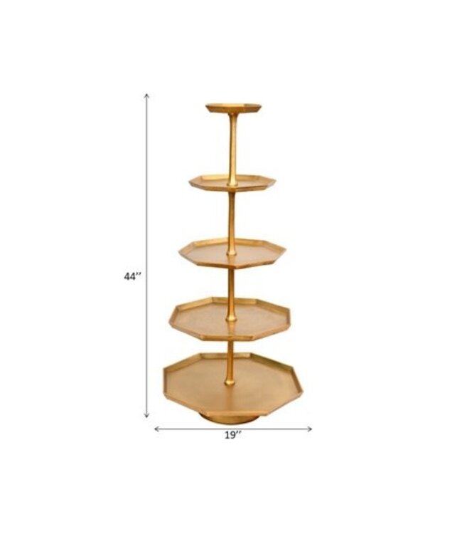 Textured Gold Aluminum 5-Tier Octagon Stand