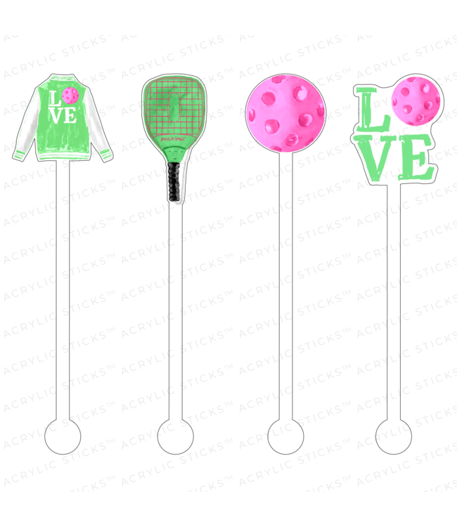 Pickleball Hot Pink & Lime Acrylic Stir Sticks Combo - Sold as Set