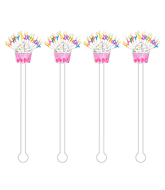 Happy Birthday Sprinkle Cupcake Acrylic Stir Sticks