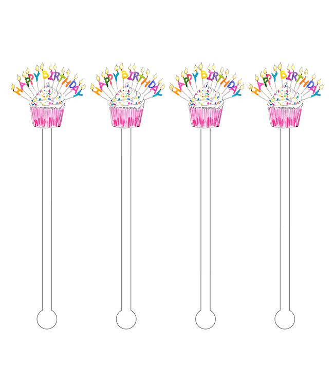 Happy Birthday Sprinkle Cupcake Acrylic Stir Sticks