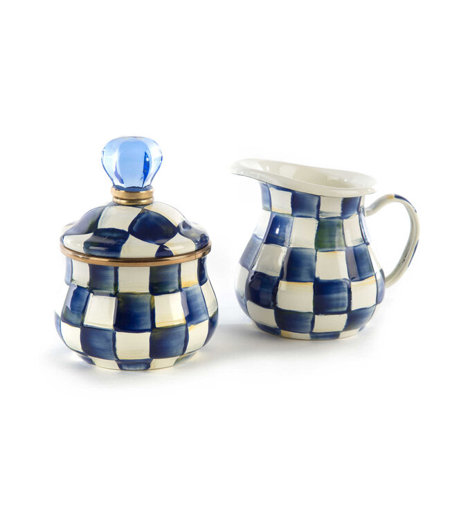 MACKENZIE CHILDS Royal Check Enamel Lidded Sugar Bowl