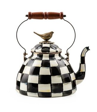 MACKENZIE CHILDS Courtly Check 3 Quart Tea Kettle with Bird