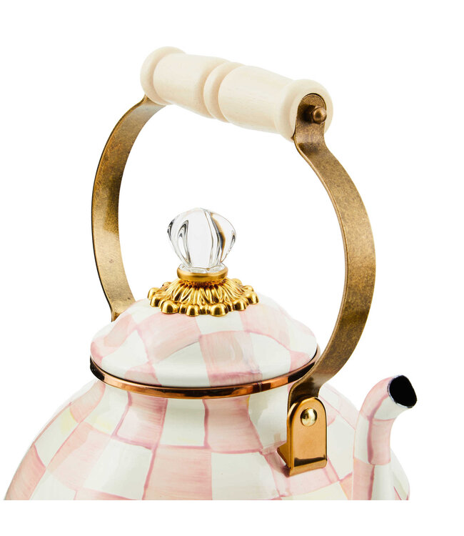 MACKENZIE CHILDS Rosy Check Enamel Tea Kettle - 3 Quart