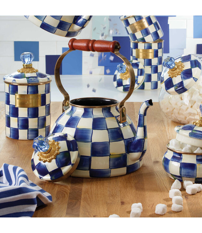 MACKENZIE CHILDS Royal Check Enamel Tea Kettle - 3 Quart