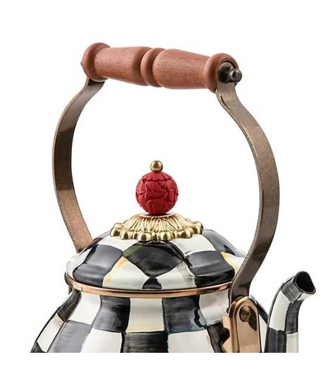MACKENZIE CHILDS Courtly Check Enamel 2-Quart Tea Kettle