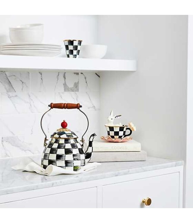 MACKENZIE CHILDS Courtly Check Enamel 2-Quart Tea Kettle